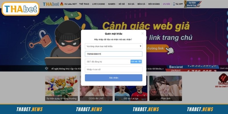 Các bước xử lý khi quên mật khẩu THABET chi tiết