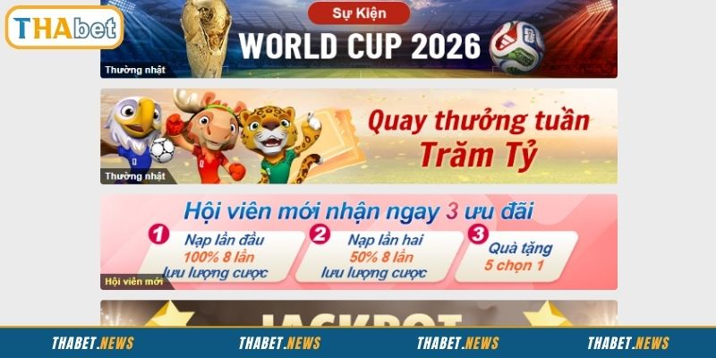 Khuyến mãi THABET cung cấp đa dạng, siêu hấp dẫn
