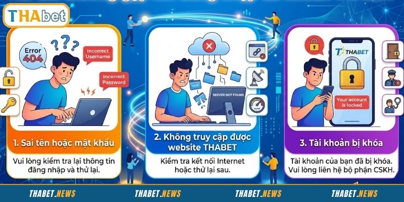Lỗi đăng nhập THABET đa dạng, cần tìm hiểu kỹ càng