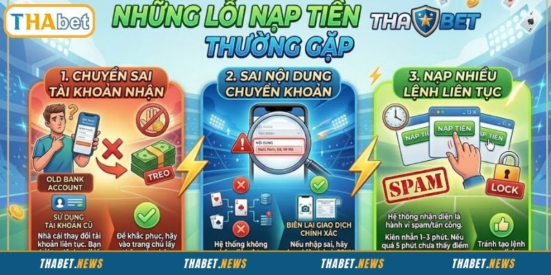 Lỗi nạp tiền THABET thường gặp và cách khắc phục
