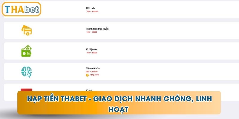 Nạp Tiền THABET - Giao Dịch Nhanh Chóng, Linh Hoạt