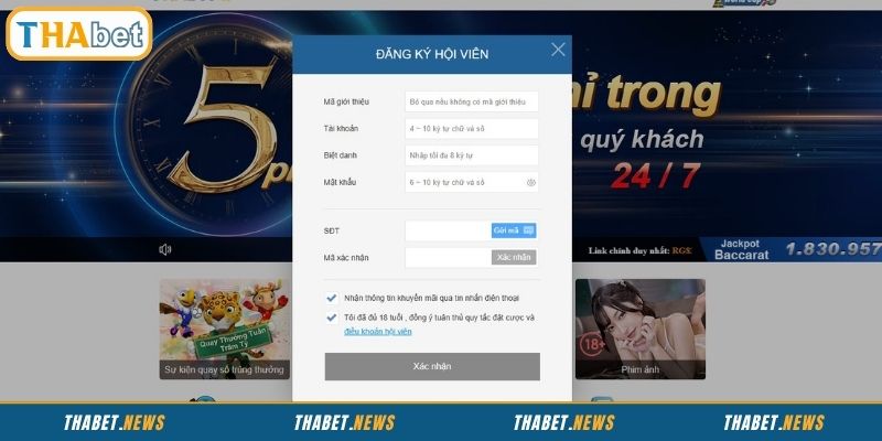 Nhập thông tin đăng ký THABET chuẩn xác theo đúng yêu cầu