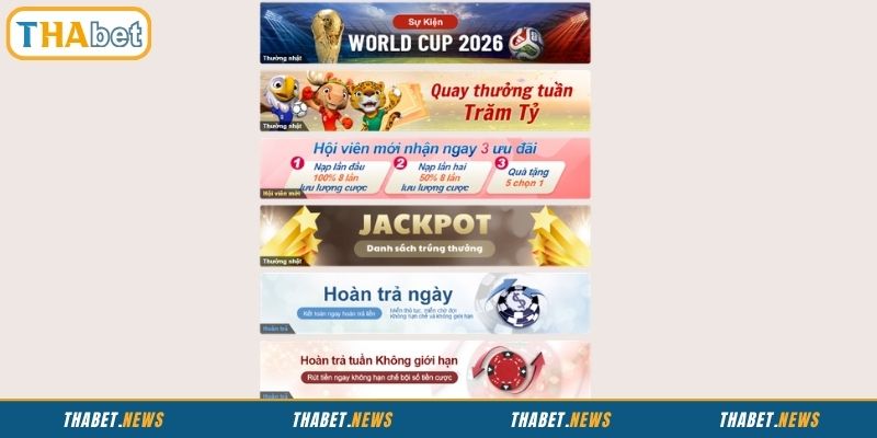 Tổng hợp khuyến mãi THABET HOT HIT hiện nay